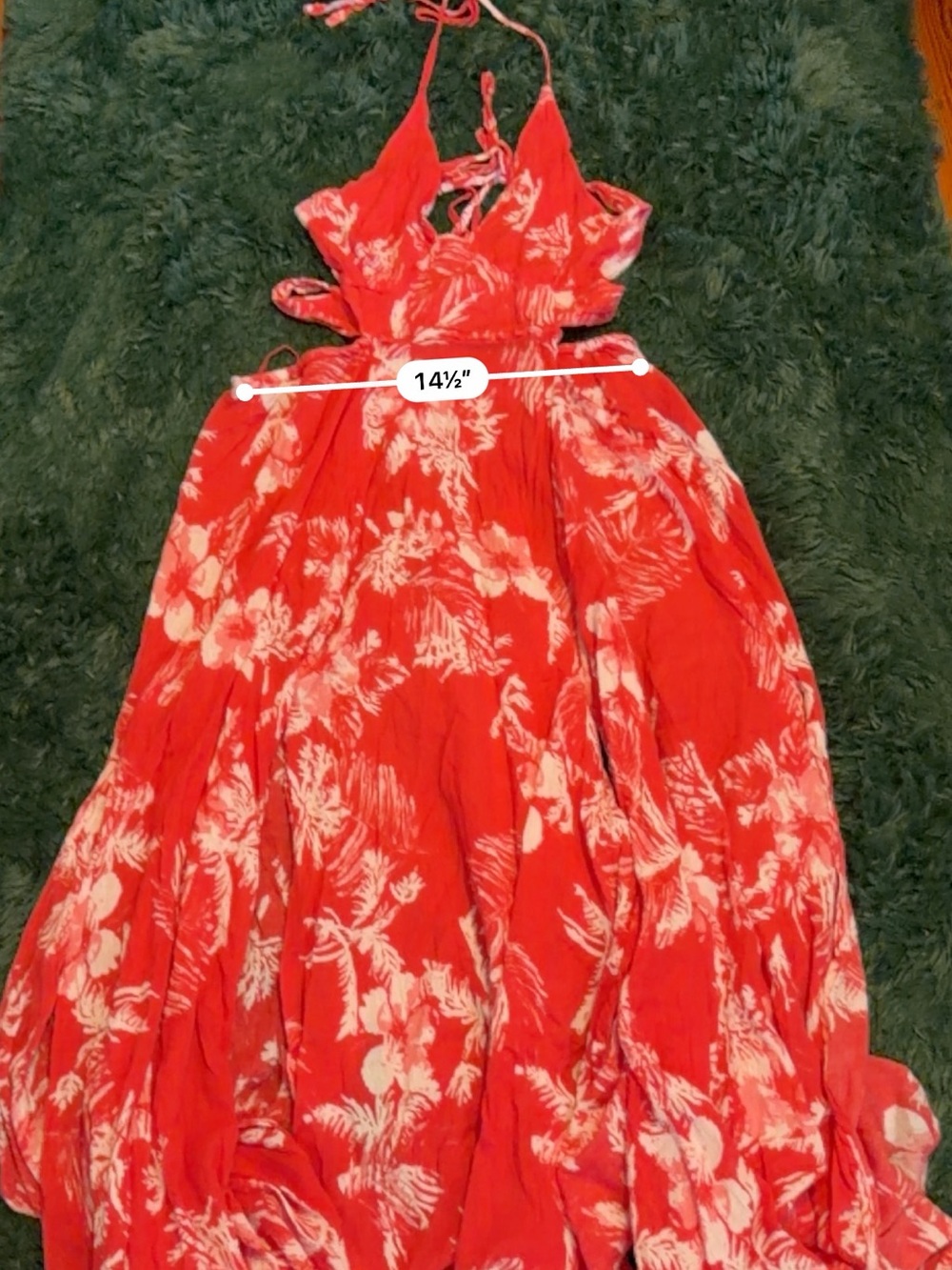 Free People Raspberry Pink Red Tropical Cutout Maxi Dress Size L - Picture 4 of 7